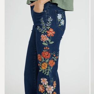 DRIFTWOOD Dark Blue Jeans with Colorful Floral Embroidery